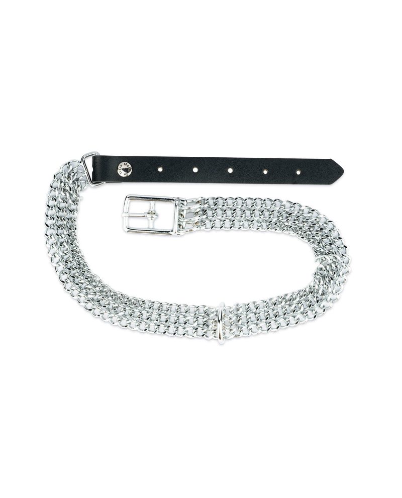 Triple Chain Dog Collar With Black Leather Strap 1