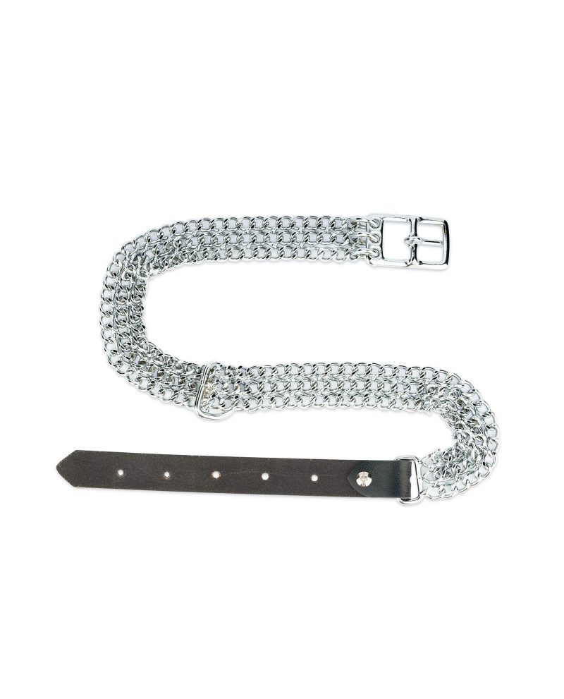 Triple Chain Dog Collar With Black Leather Strap 2