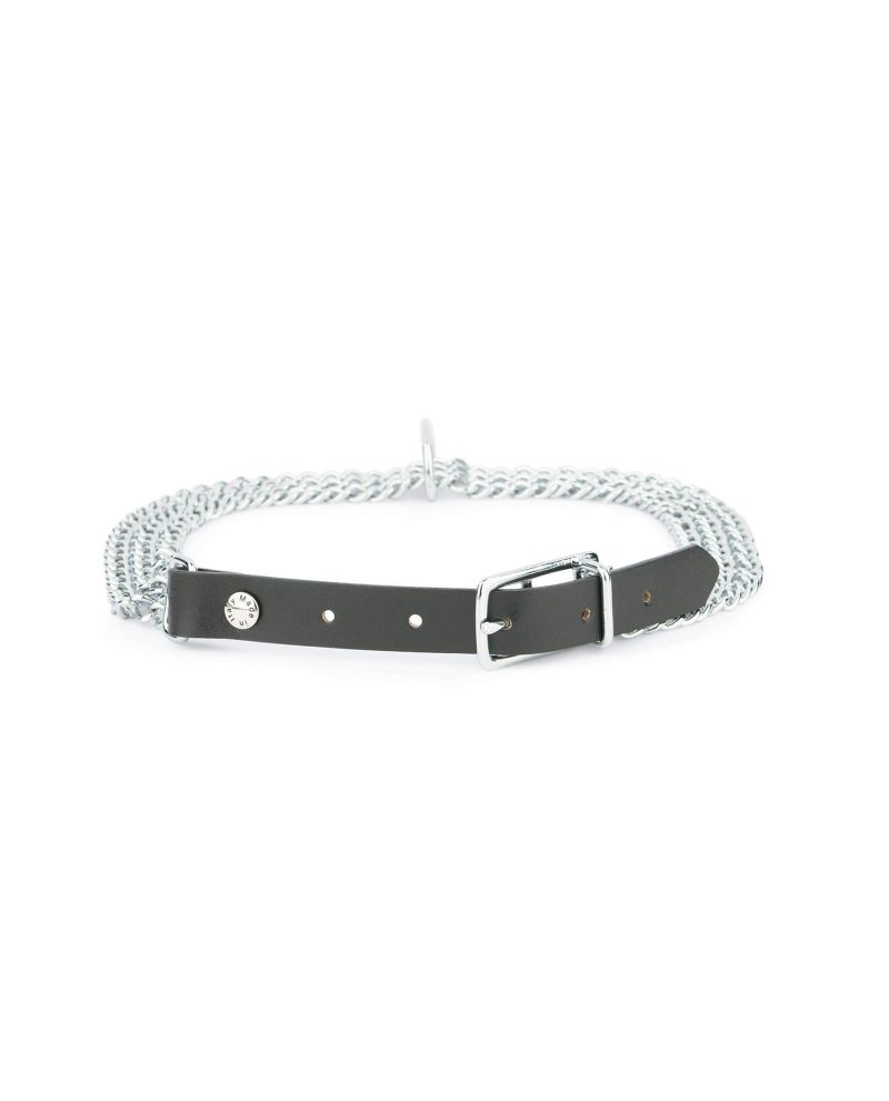 Triple Chain Dog Collar With Black Leather Strap 3