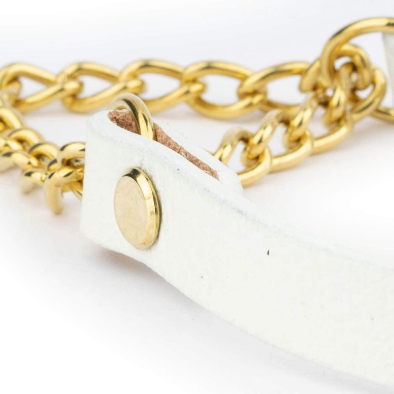 White Martingale Collar For Dogs With Gold Chain 3