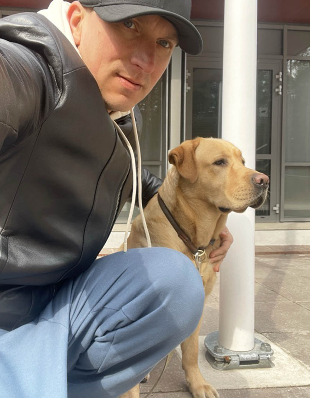 labrador with owner