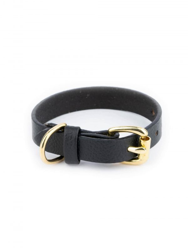 Black Leather Cat Collar With Brass Buckle 1