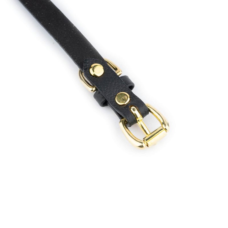 Black Leather Cat Collar With Brass Buckle 6