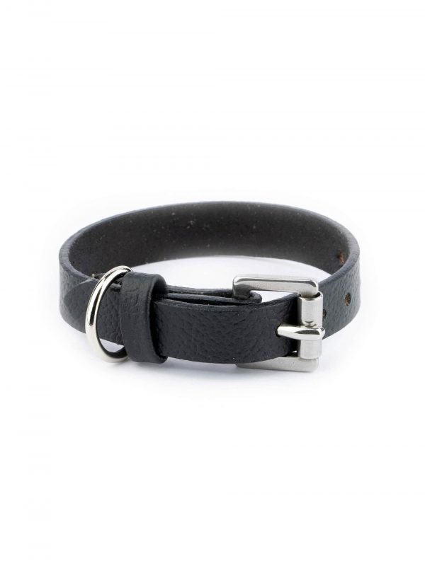 Black Leather Cat Collar With Silver Roller Buckle 1