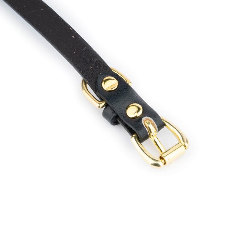 Cat Collar Black Real Leather With Brass Buckle 6