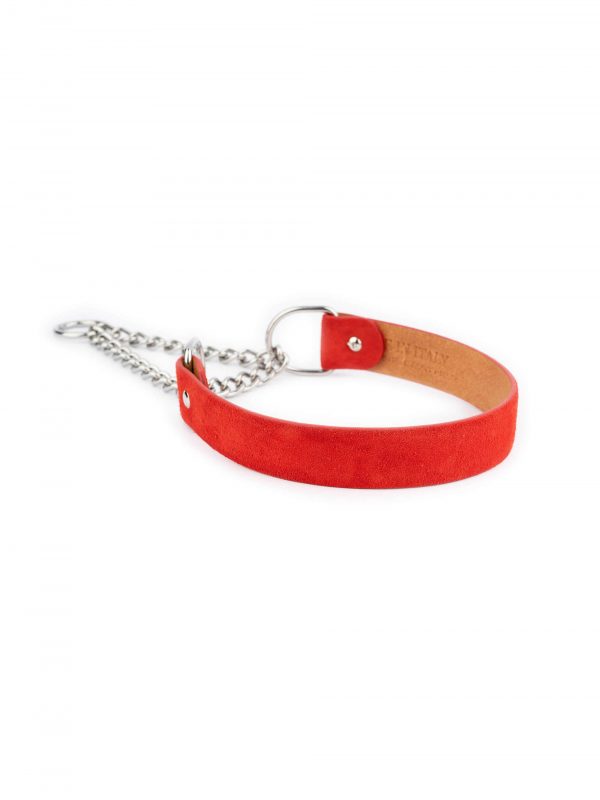 Female Dog Collar Red Suede Leather With Martingale 1