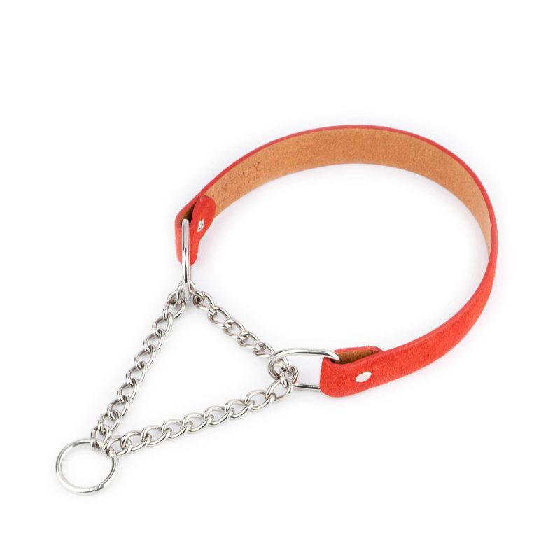 Female Dog Collar Red Suede Leather With Martingale 2