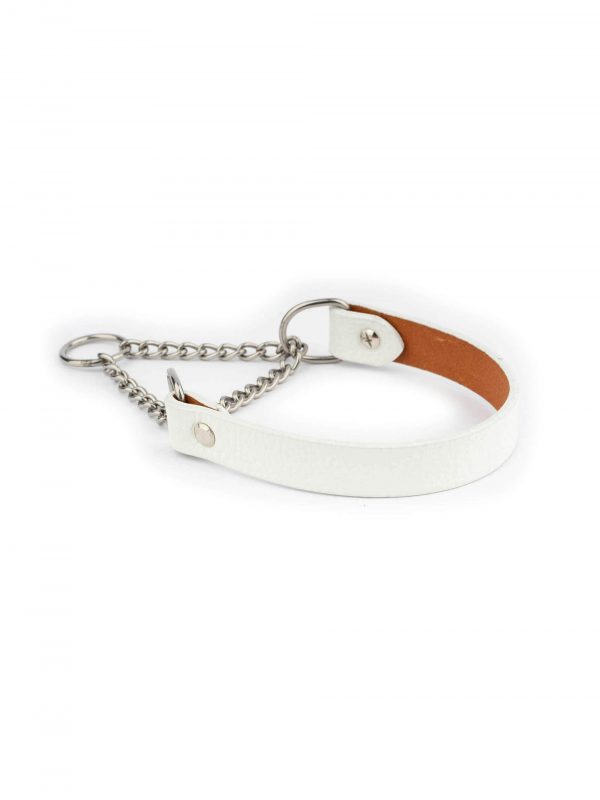 White Leather Martingale Dog Collar 4