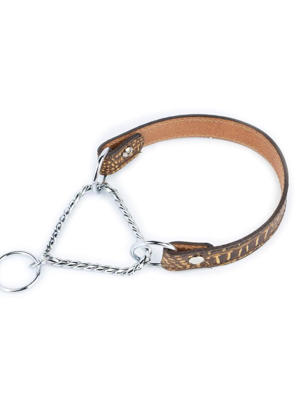 croco brown leather dog collar snake chain martingale 1