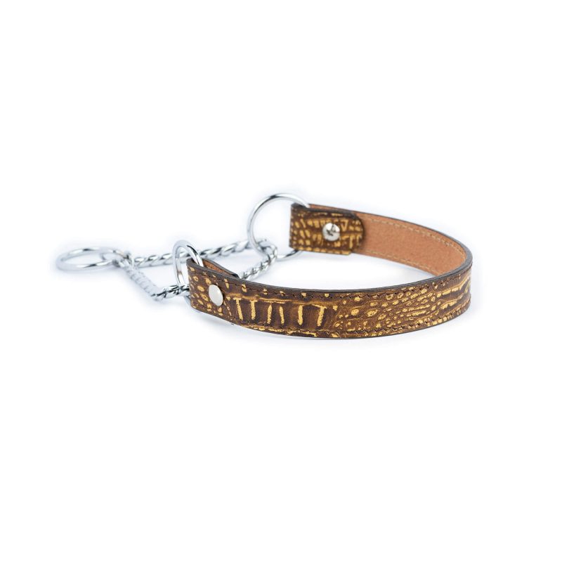 croco brown leather dog collar snake chain martingale 2