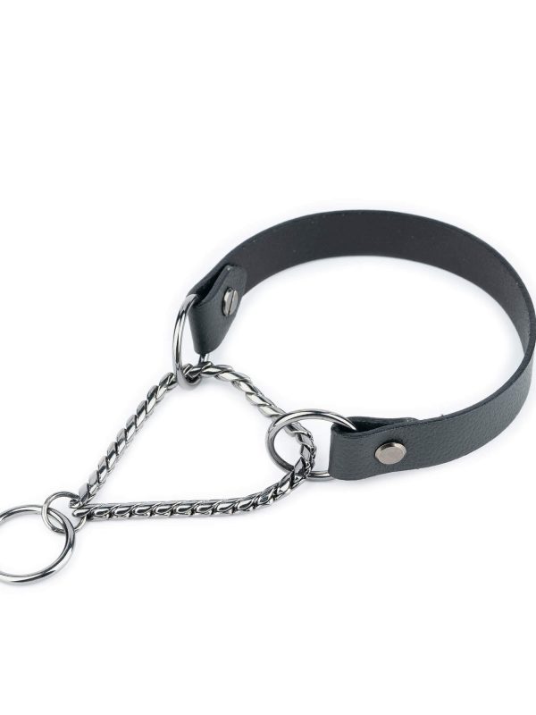 dog collars martingale black leather snake chain 1