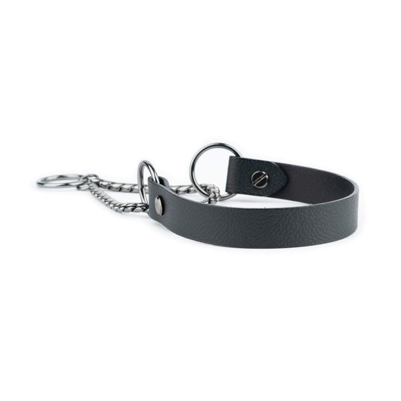 dog collars martingale black leather snake chain 3