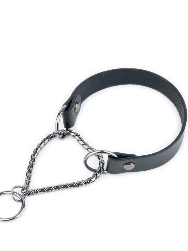 martingale dog collars black leather black chain 1