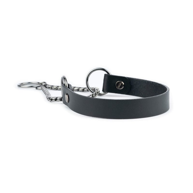 martingale dog collars black leather black chain 3