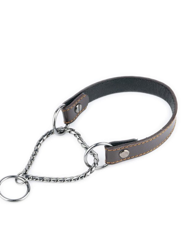 martingale dog collars brown leather black chain 1