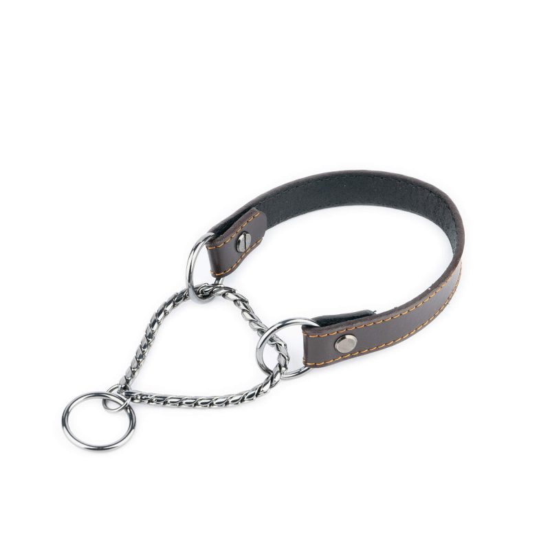 martingale dog collars brown leather black chain 1