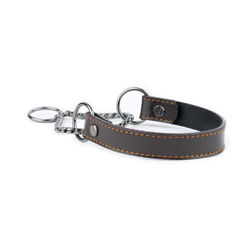 martingale dog collars brown leather black chain 3