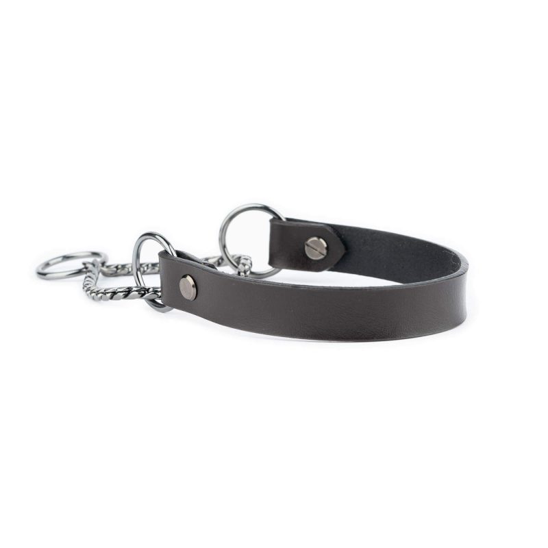 martingale dog collars dark brown leather black chain 3