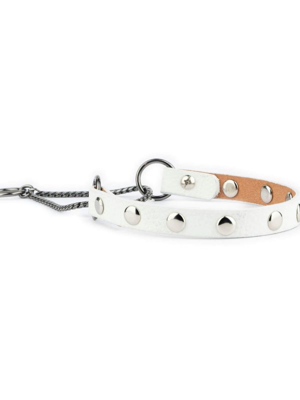 martingale studded dog collars white leather with black chain 2