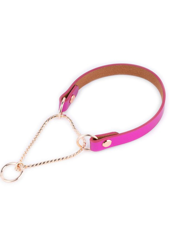 pink leather martingale dog collar rose gold chain 1