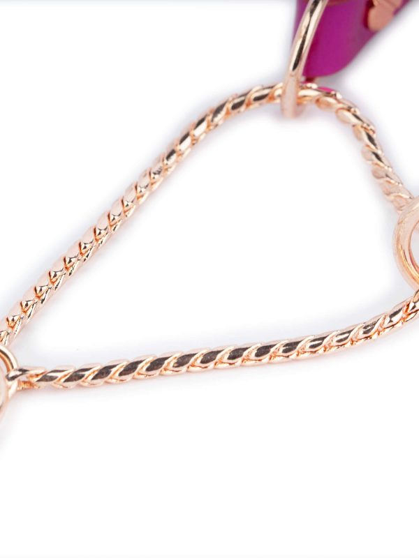 pink leather martingale dog collar rose gold chain 2