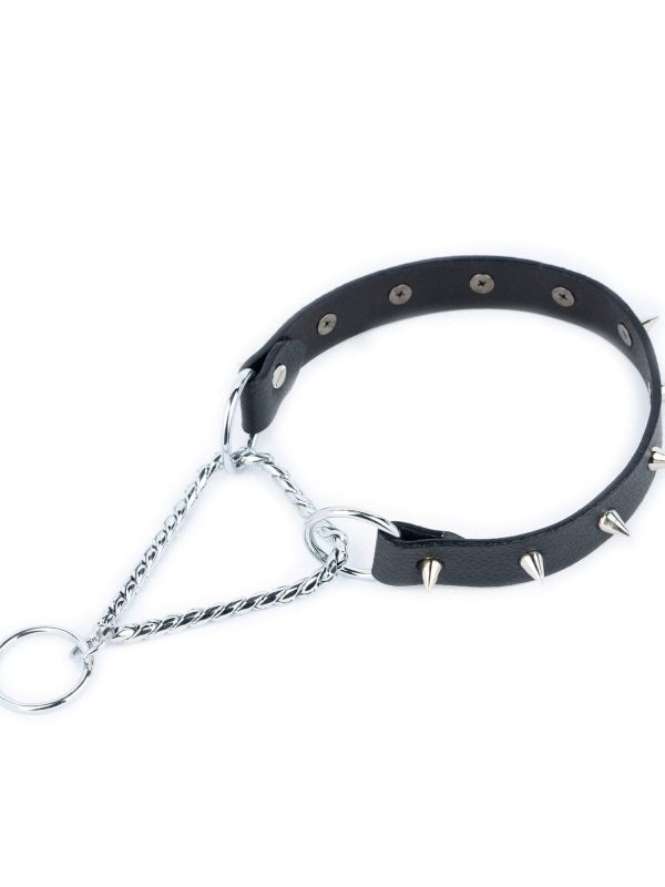 spiked dog collar black leather martingale 1