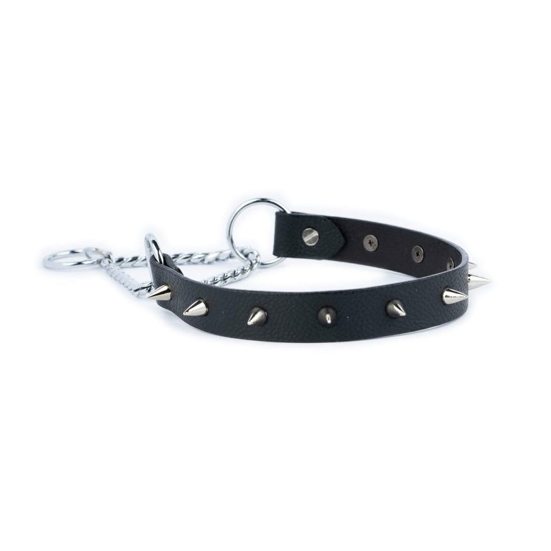 spiked dog collar black leather martingale 4
