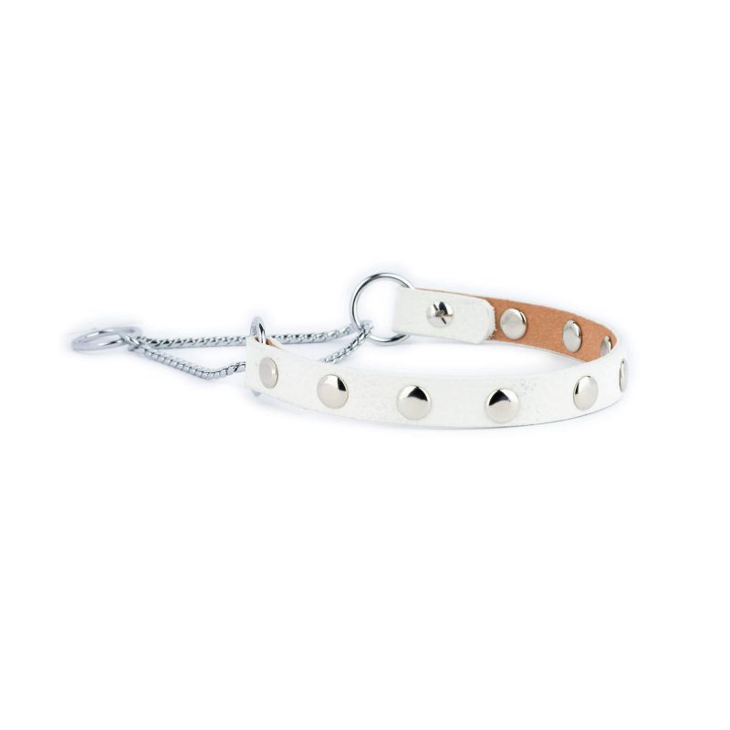 studded dog collars white leather martingale 3