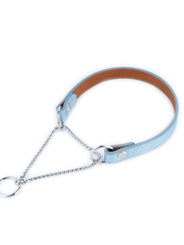 unique martingale dog collar blue silver leather 1