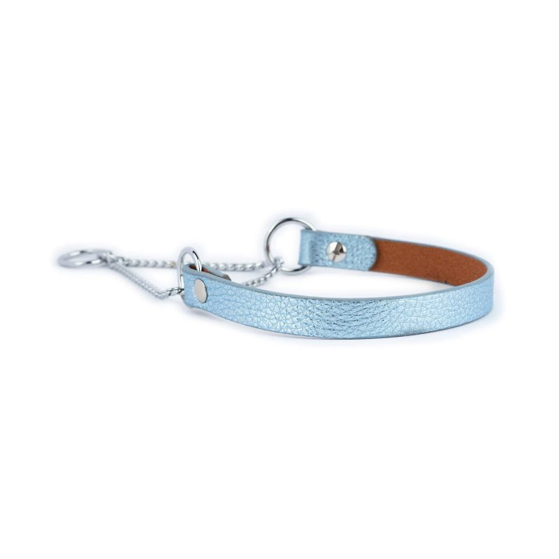 unique martingale dog collar blue silver leather 3