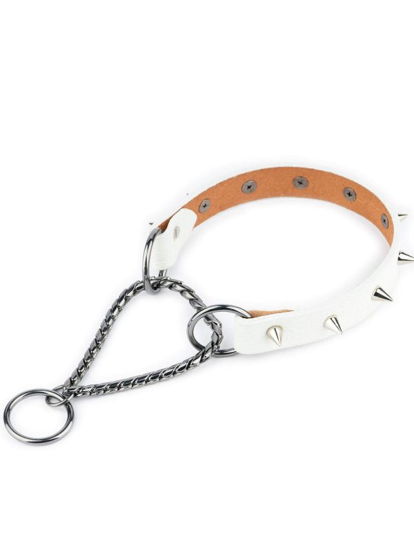 white dog spike collar with black martingale chain 1
