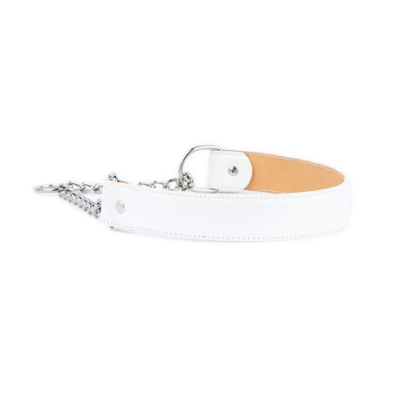 white leather dog collar with silver martingale chain 3