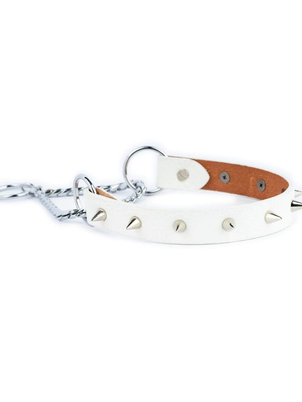 white leather spiked dog collar snake martingale chain 2