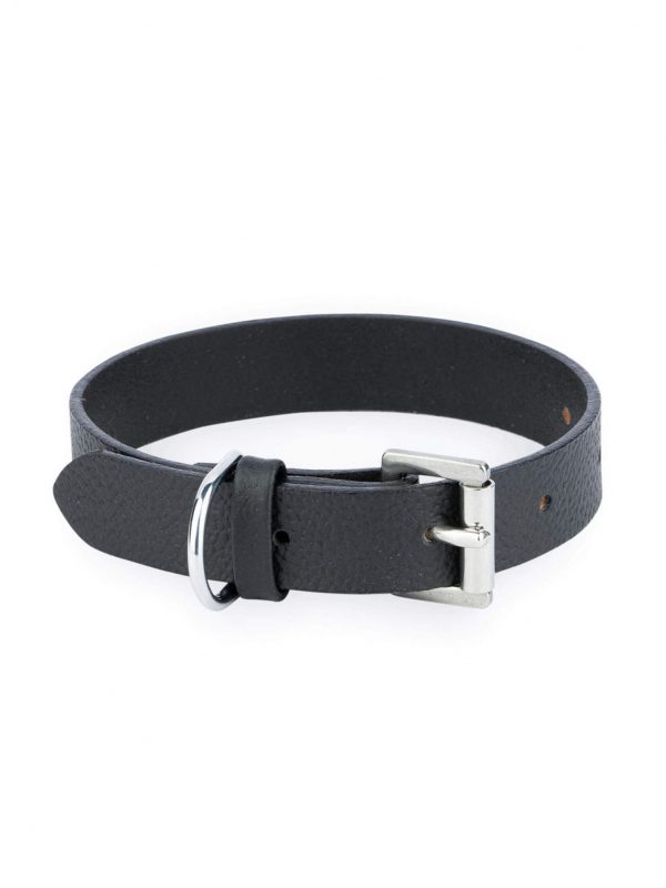 Black Leather Dog Collar With Silver Square Buckle 1