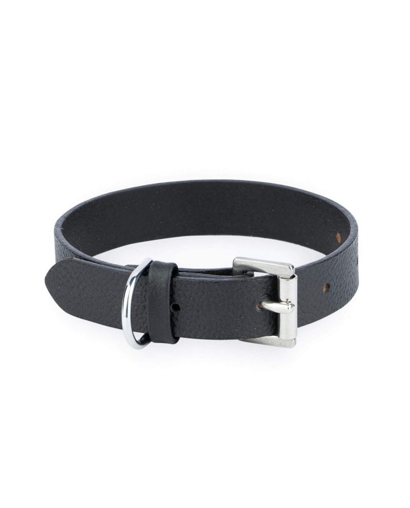 Black Leather Dog Collar With Silver Square Buckle 1