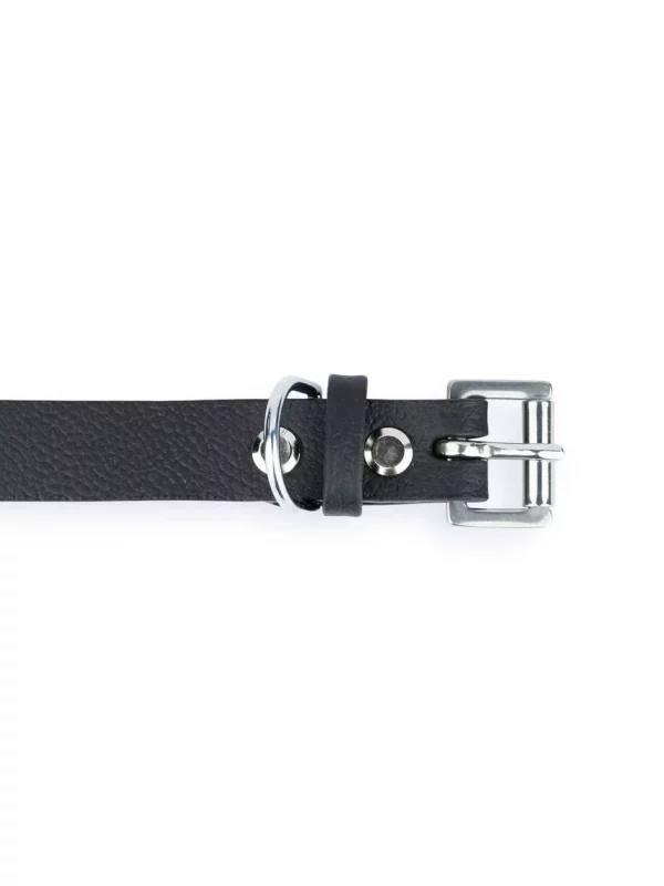 Black Leather Dog Collar With Silver Square Buckle 2