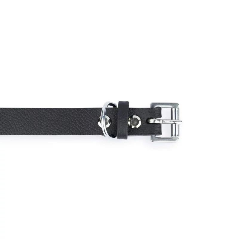 Black Leather Dog Collar With Silver Square Buckle 2