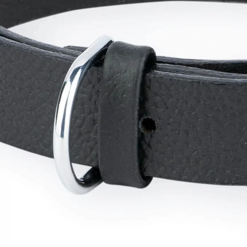 Black Leather Dog Collar With Silver Square Buckle 3