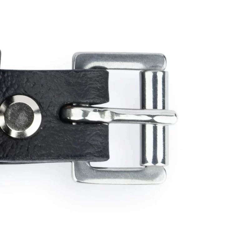 Black Leather Dog Collar With Silver Square Buckle 4