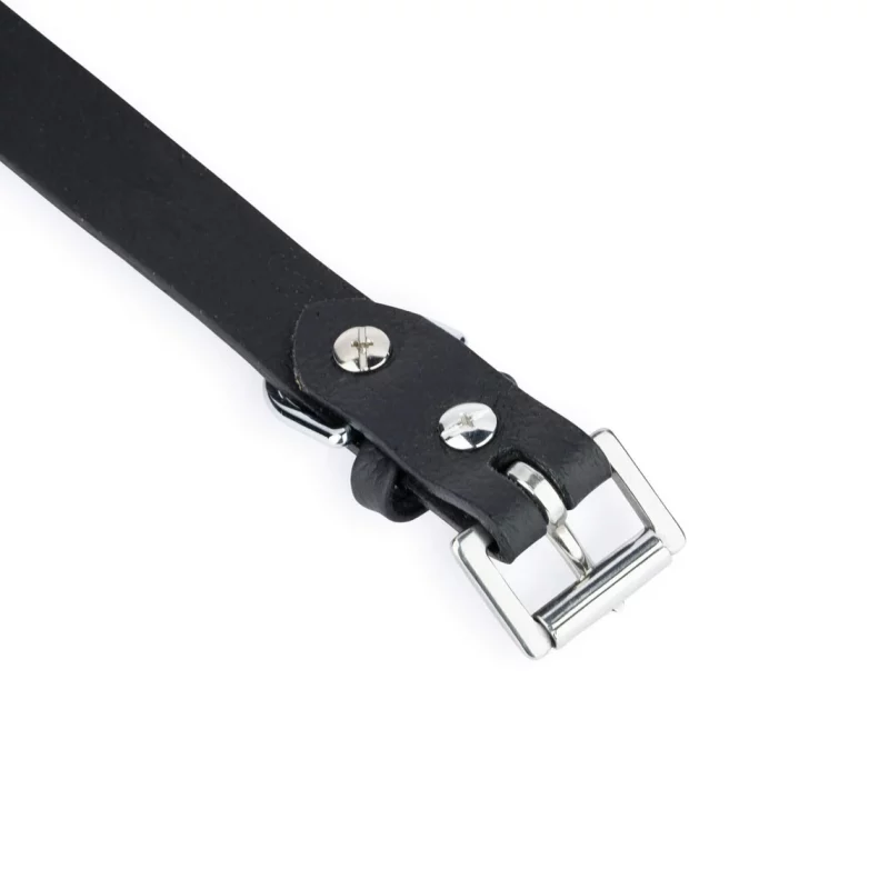 Black Leather Dog Collar With Silver Square Buckle 5