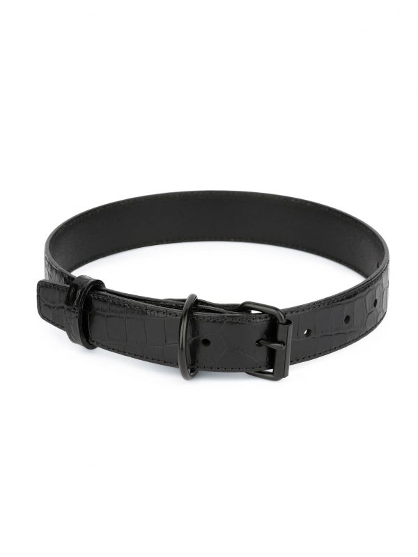 best leather dog collar black croco embossed 1 COLLCRST30STIT