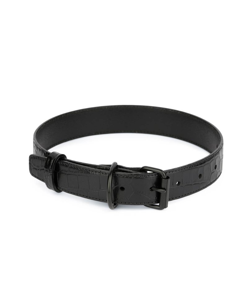 best leather dog collar black croco embossed 1 COLLCRST30STIT