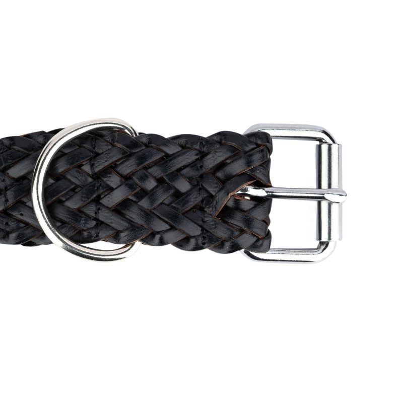 black braided leather dog collar with roller buckle 3