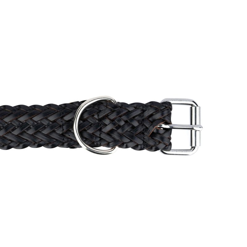 black braided leather dog collar with roller buckle 4