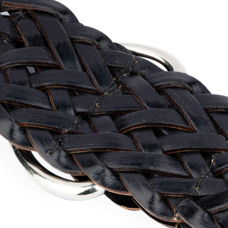 black braided leather dog collar with roller buckle 5