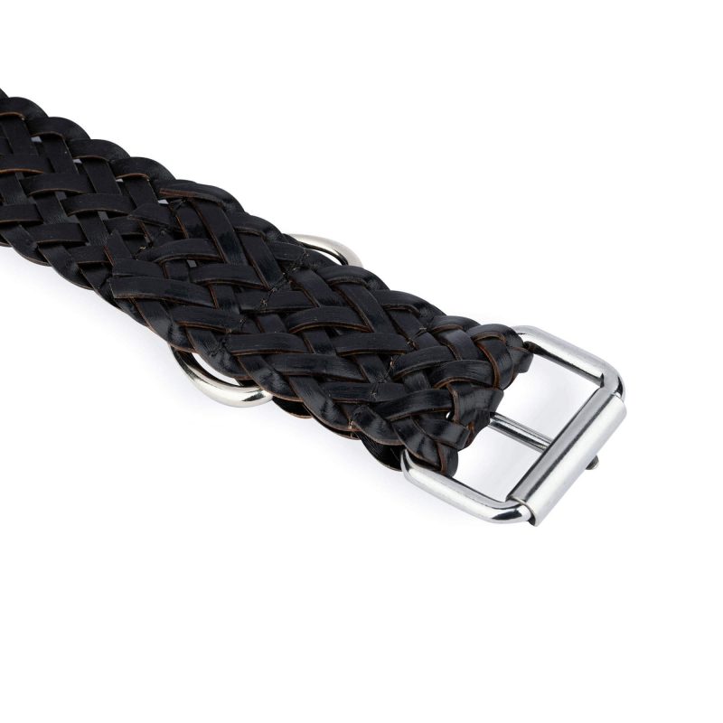 black braided leather dog collar with roller buckle 6