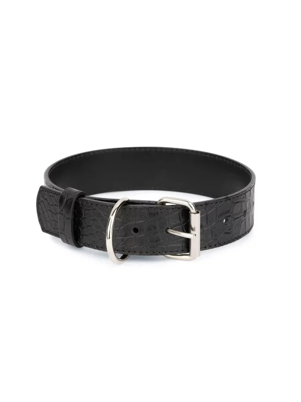 black croco embossed leather collar for dogs 1