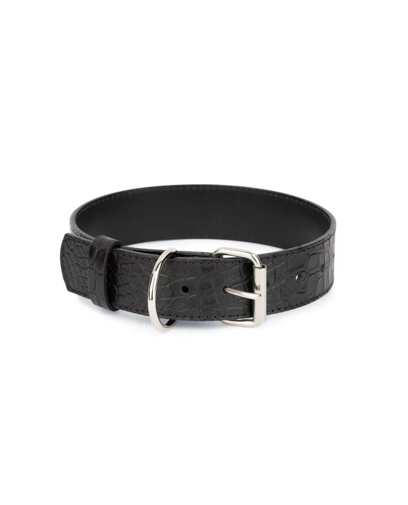 black croco embossed leather collar for dogs 1