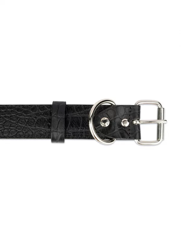 black croco embossed leather collar for dogs 2