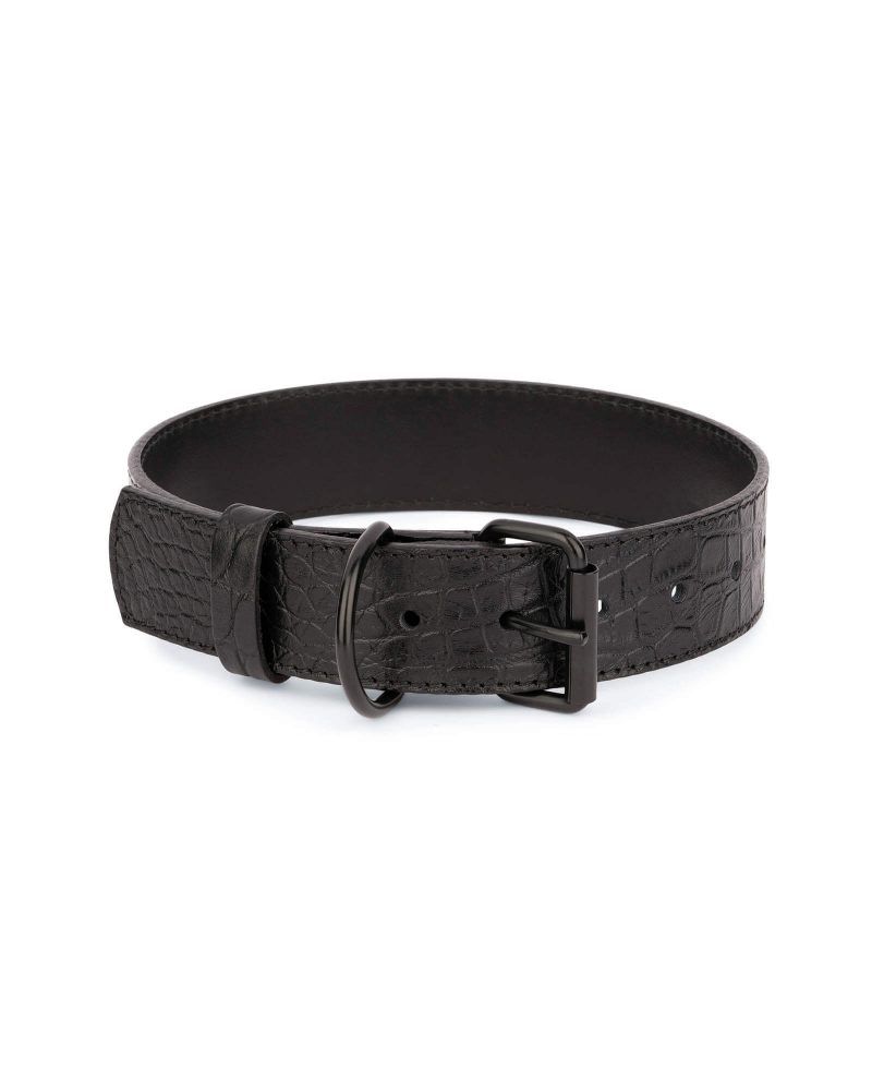 black dog collar croco embossed leather 1